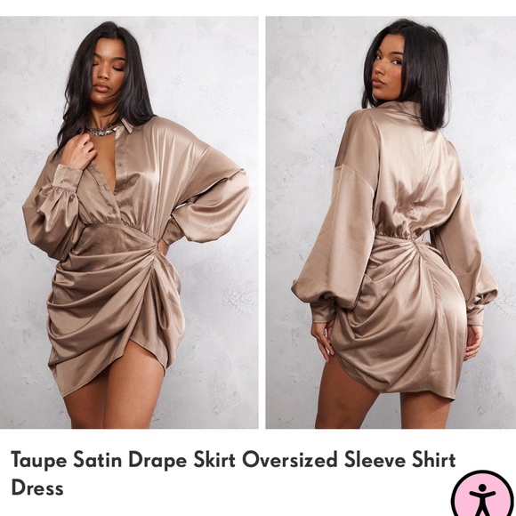 PRETTY LITTLE THING oversized Taupe Satin Drape Dress - Picture 1 of 6
